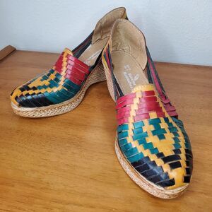 Mexican Wedge Sandal Woven Leather Sandal Summer Shoe Beach Colorful Boho SZ9